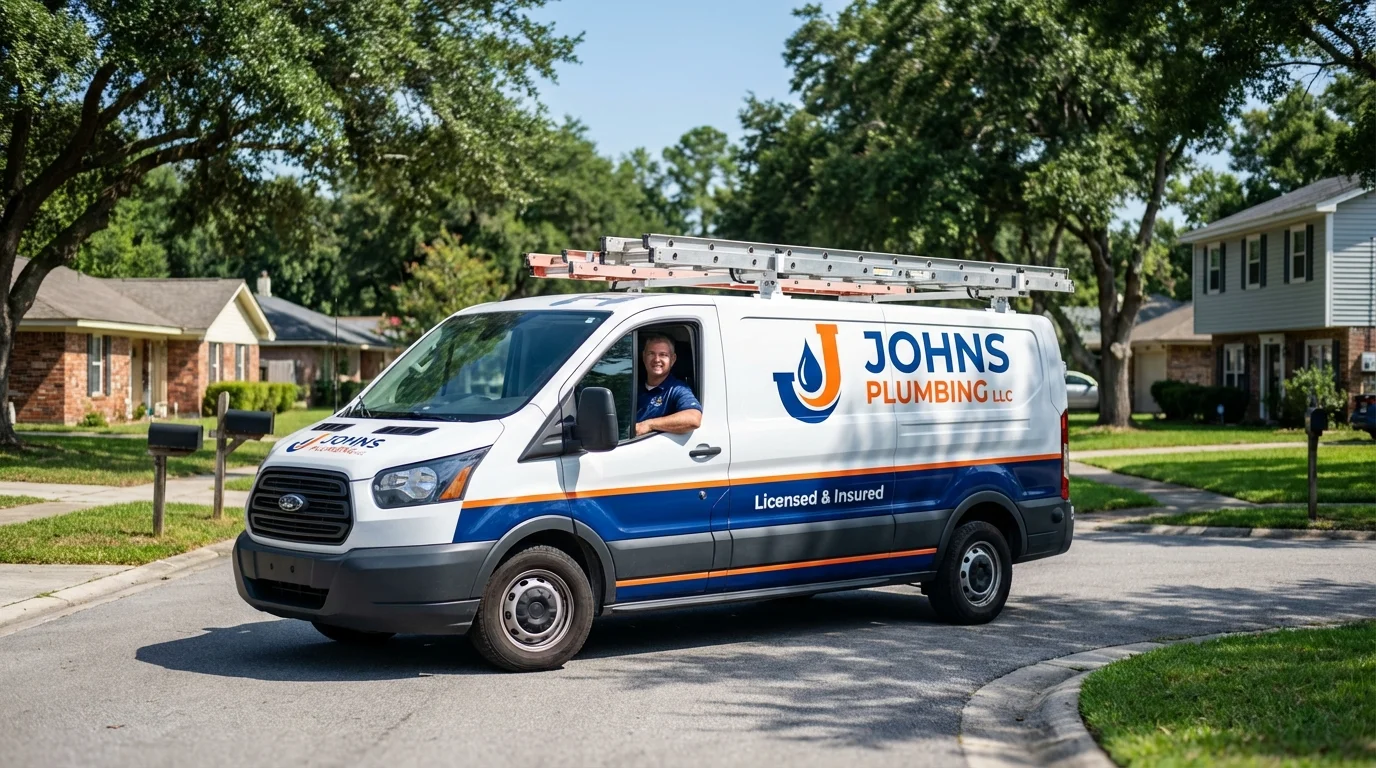 Johns Plumbing LLC service van in Adamsville, TN