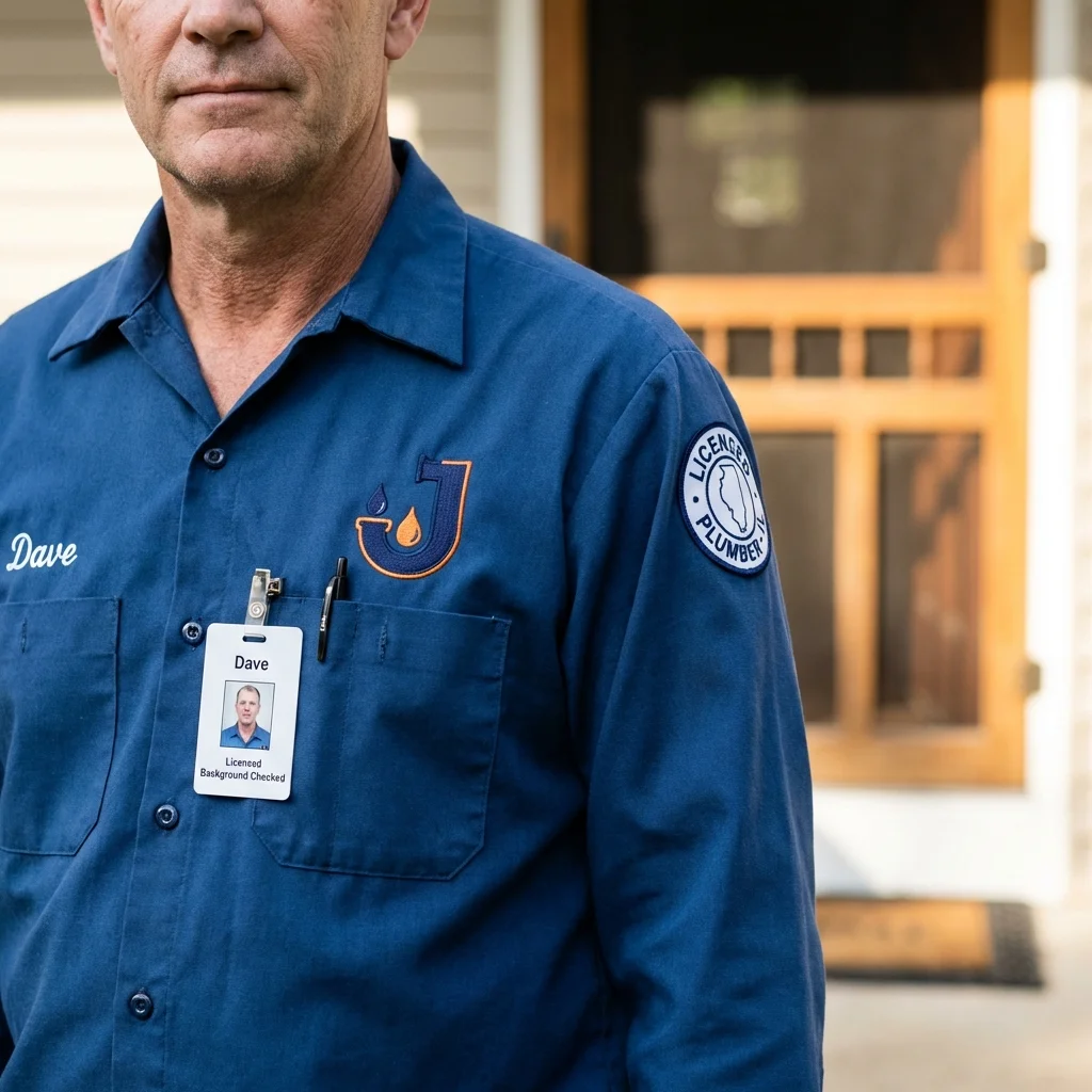 Licensed plumber showing ID badge in Adamsville, TN