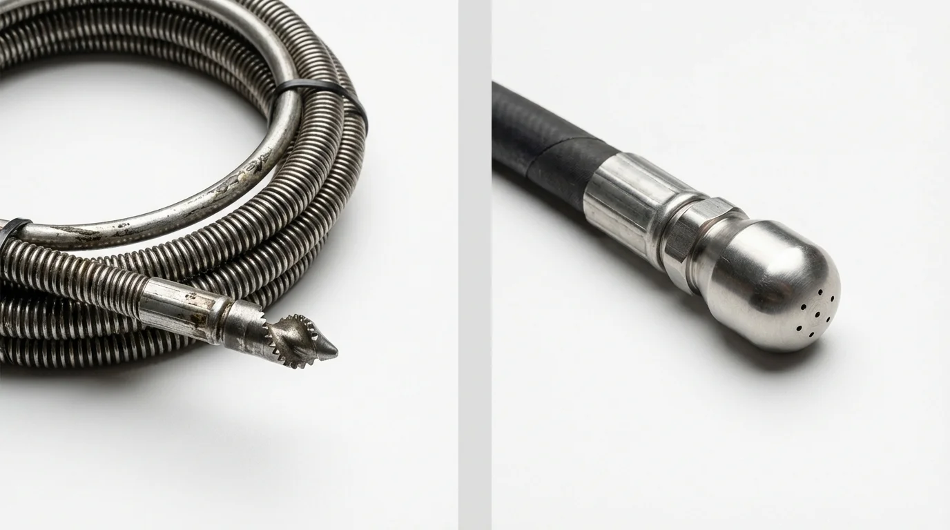 Drain snake cable and hydro jetting nozzle used for drain cleaning in Adamsville, TN