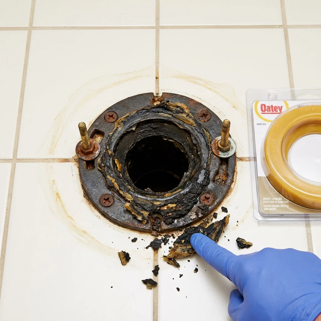 Failed wax ring showing water seepage at the base of a toilet in a Adamsville, TN home