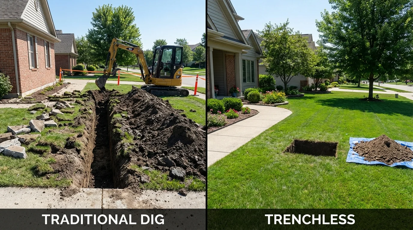 Trenchless sewer repair with minimal yard damage versus traditional excavation in Adamsville, TN